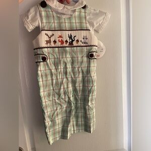 Smocked outfit with Peter Pan collar shirt